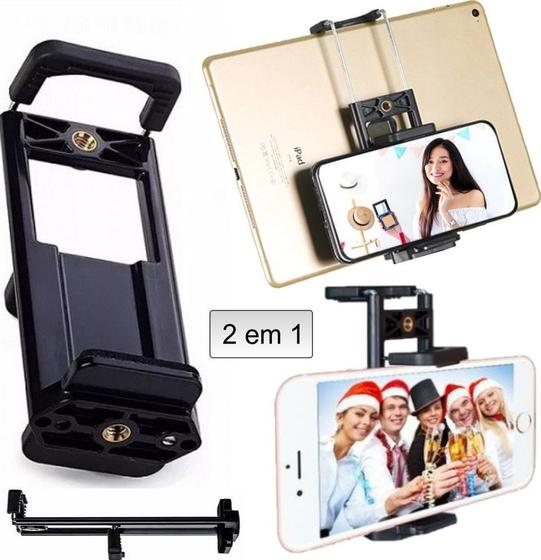 Suporte Apoio Para Tablet Celular Grande Ajustável 2x1 Universal Smartphone Cabeça Tripé Pedestal Bastão Padrão 1/4 - Riosul Store Imagem de Suporte Apoio Para Tablet Celular Grande Ajustável 2x1 Universal Smartphone Cabeça Tripé Pedestal Bastão Padrão 1/4