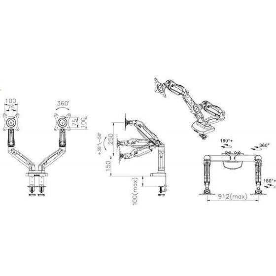 Imagem de Suporte Articulado ELG F160 De Mesa Para 2 Monitores