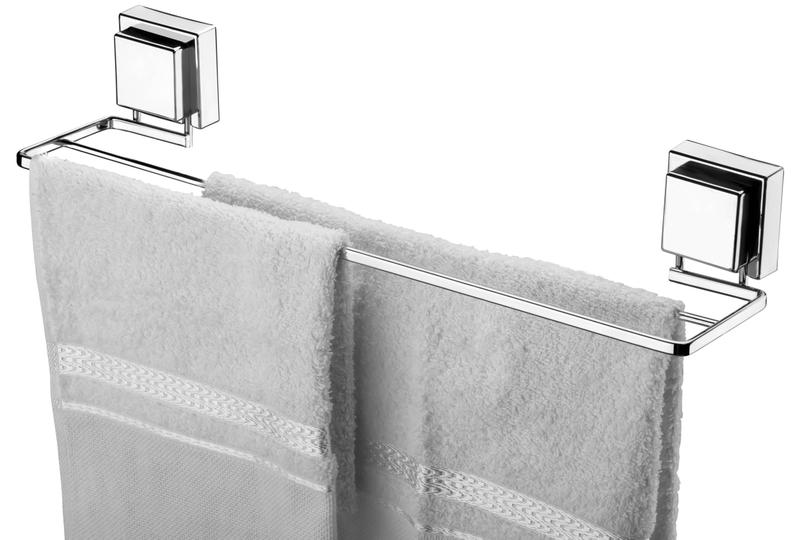 Imagem de Suporte Banheiro Porta Toalha Toalheiro De Banho Duplo Com Ventosa Sem Furo Cromado Future