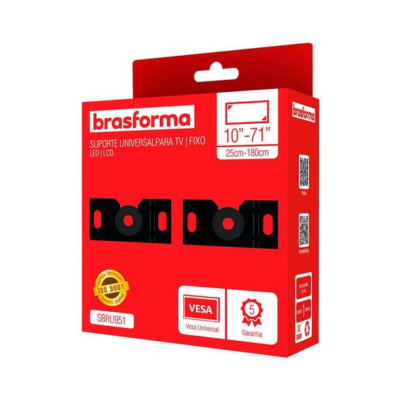Suporte Brasforma Fixo Universal para TV LED, LCD, Plasma, 3D e Smart TV de 10" a 71" SBRU951 Preto Menor preço em Suporte Brasforma Fixo Universal para TV LED, LCD, Plasma, 3D e Smart TV de 10" a 71" SBRU951 Preto