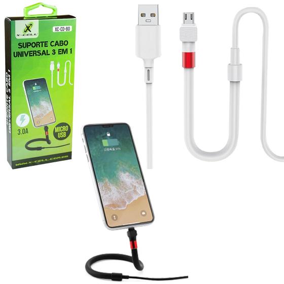 Imagem de Suporte cabo para celular 3 em 1 usb x v8 3,0a x-cell 1,2m