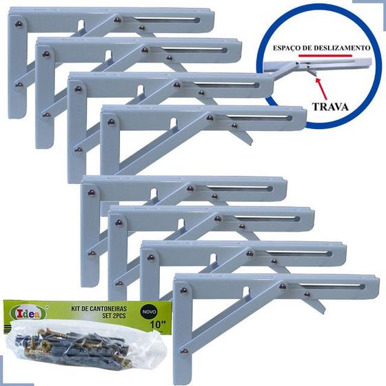 Imagem de Suporte Cantoneira Dobrável Retrátil Reforçada - 8 uni. 