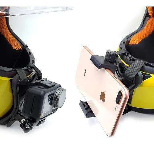 Imagem de Suporte Capacete Queixo Moto p/ Celular E Câmera de Ação Esportiva Sport Galaxy Gopro Ios