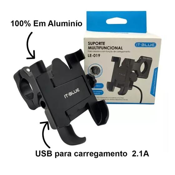 Imagem de Suporte Celular Moto/bike Alumínio C/carregador Guidão 360