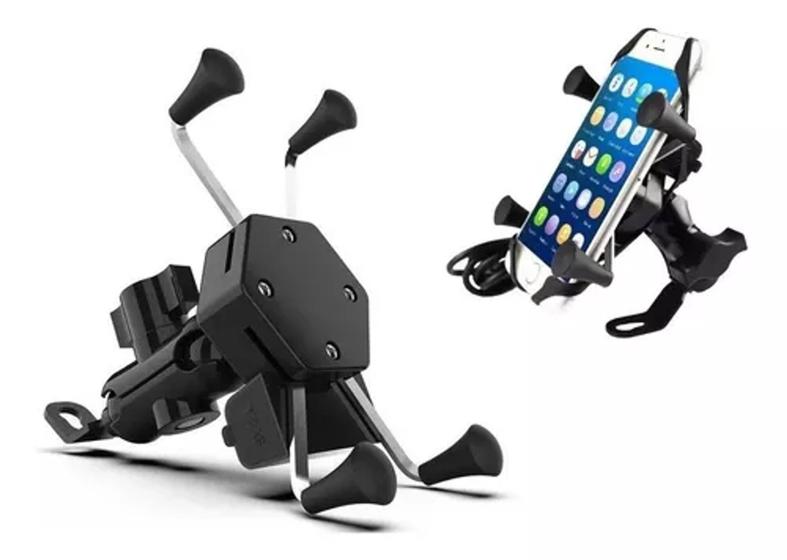 Imagem de Suporte Celular Moto Com Carregador Universal Usb Garra X