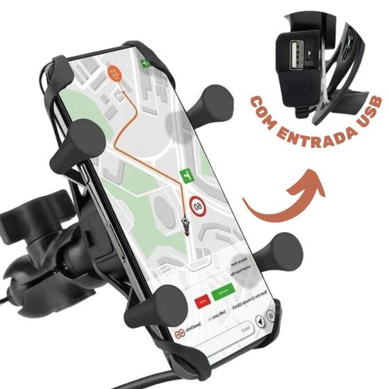 Imagem de Suporte Celular Moto Entrada Usb Carregador Universal Garra