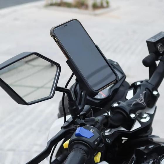 Imagem de Suporte Celular Motocicleta Aço Premium Ajustável Seguro Preto Guidão Acessório