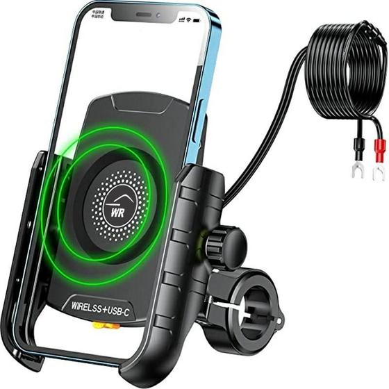 Imagem de Suporte Celular Para Moto Com Carregador Wireless + Tipo-C