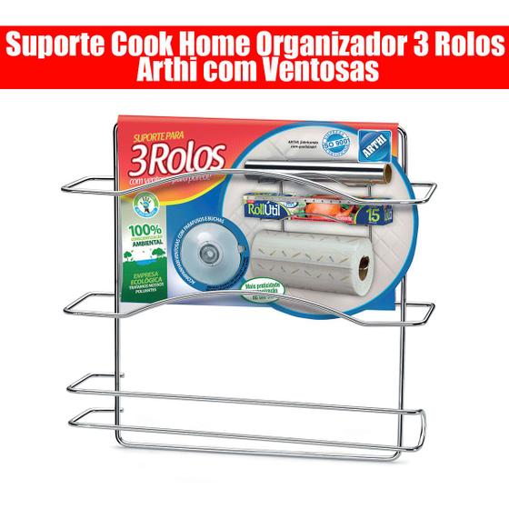 Suporte Cook Home Organizador 3 Rolos Arthi com Ventosas Menor preço em Suporte Cook Home Organizador 3 Rolos Arthi com Ventosas
