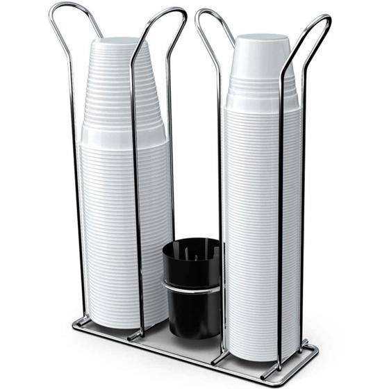 Imagem de Suporte Copo Descartável 50 80ml e 180 200ml Porta Copos Colheres Cafe Organizador Preto