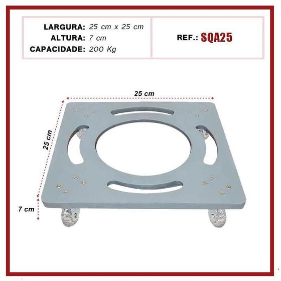 Imagem de Suporte De Alumínio Quadrado Com Rodízios Gel Para Vaso 25Cm