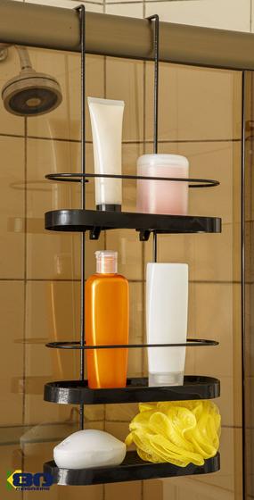 Imagem de Suporte de Banheiro Shampoo Para Box 3 Andares Sem Furo e Não Enferruja - Branco/Preto