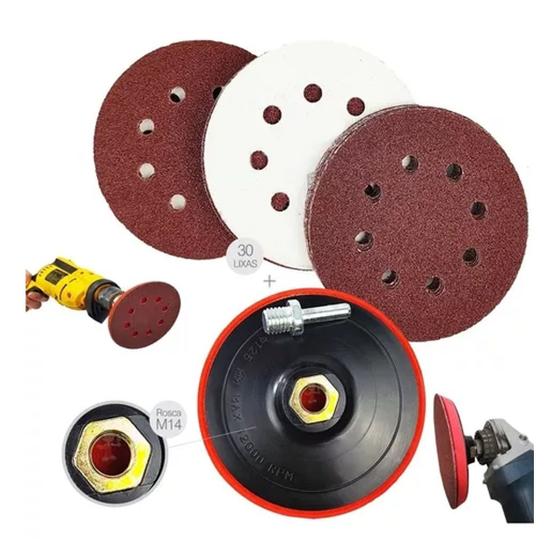 Suporte De Boina Furadeira Lixadeira + 30 Discos Lixa 125mm Menor preço em Suporte De Boina Furadeira Lixadeira + 30 Discos Lixa 125mm