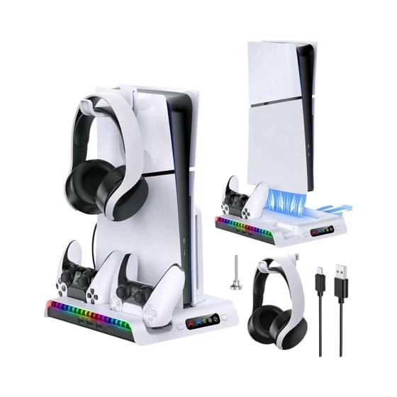 Suporte de Carregamento para Controle PS5 Slim com Ventilador, Luzes RGB e Base Ipega Menor preço em Suporte de Carregamento para Controle PS5 Slim com Ventilador, Luzes RGB e Base Ipega