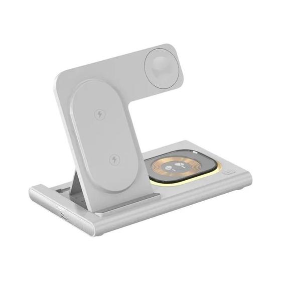 Imagem de Suporte de Carregamento Sem Fio 3 em 1 (30W) - Dobrável com LED - Compatível com Samsung Galaxy S24/S23/S22 e Watch 6/5/4