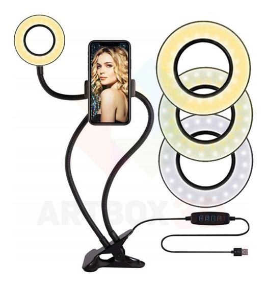 Imagem de Suporte De Celular Mesa Flexível Com Luminária Ring Light