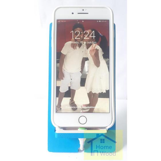 Imagem de Suporte de celular smartphone de mesa universal azul com espelho 