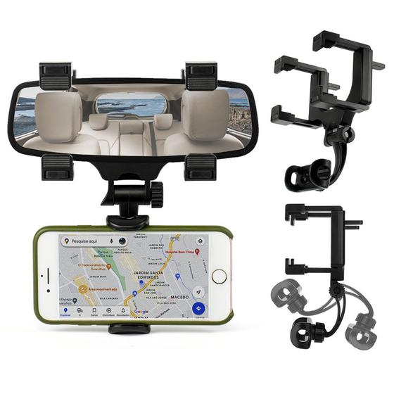 Imagem de Suporte de Celular Veicular e GPS Automotivo Retrovisor de Carro Universal 360 Trava Automática BMG-21