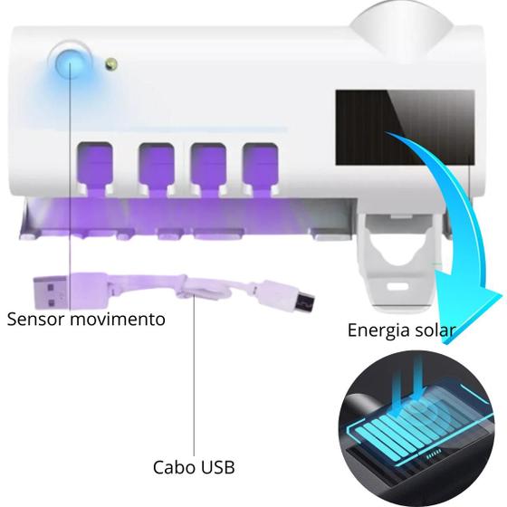 Imagem de Suporte de Escovas com LED UV e Dispensador Automático  Ideal para Escritórios