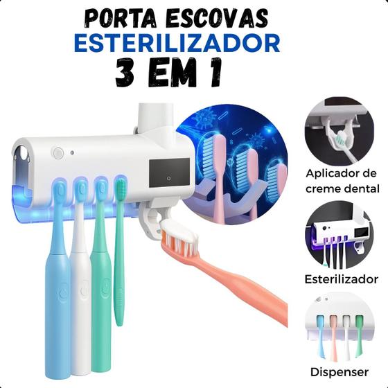 Imagem de Suporte de Escovas de Dentes com Esterilizador UV e Dispenser Automático  Design Clean