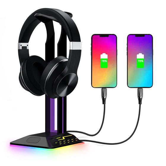 Imagem de Suporte de fone de ouvido ASHATA RGB com 2 portas USB para desktop de jogador