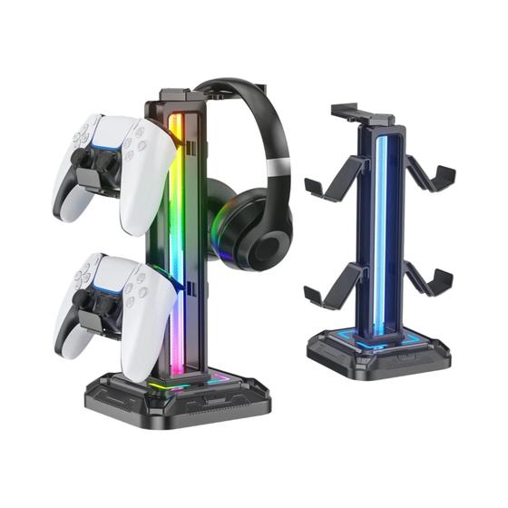 Imagem de Suporte de Fone de Ouvido Giratório RGB com 9 Modos de Luz e Gancho