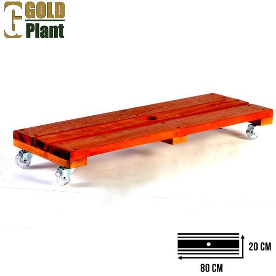 Imagem de Suporte de madeira para jardineira 80X20cm roda gel/silicone Gold Plant