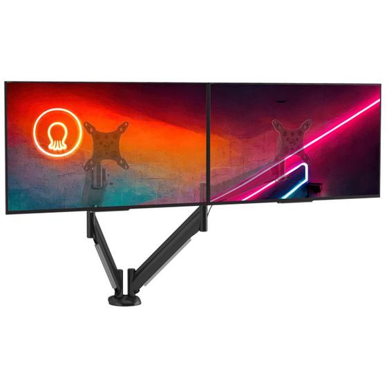 Imagem de Suporte De Mesa Para Monitor Até 24" Articulado Duplo Com Regulagem Contínua De Altura Octoo CLIPWAY-M2 (Titanium)