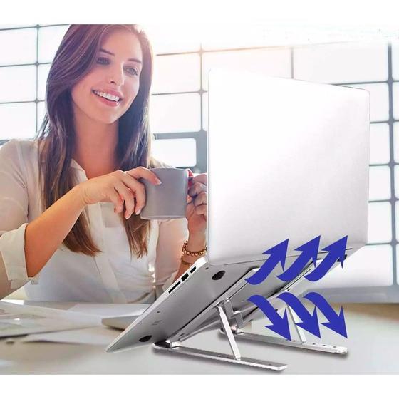 Imagem de Suporte de Metal Dobrável para Notebook Ventilação e Desempenho