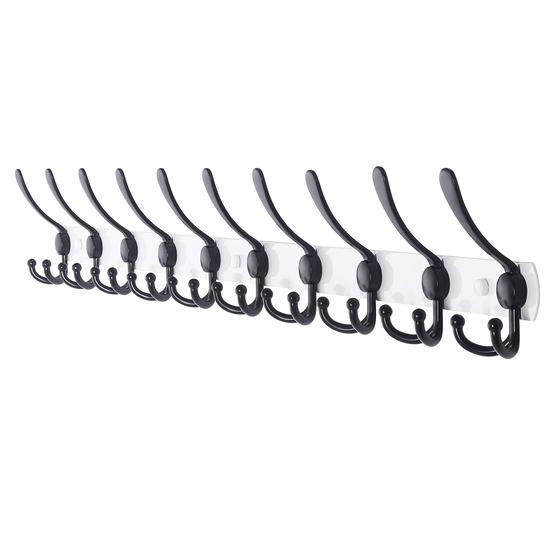 Imagem de Suporte de parede Deap Coat Rack 38 cm com 10 ganchos triplos branco/preto