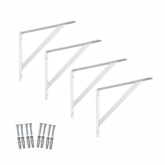 Suporte de Parede p/Prateleira Ferro Branco 30x18cm 2pçs tipo mão francesa -705 NV Menor preço em Suporte de Parede p/Prateleira Ferro Branco 30x18cm 2pçs tipo mão francesa -705 NV