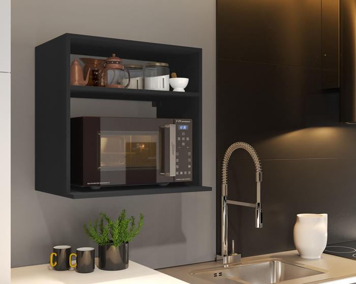Imagem de suporte de parede para forno / microondas com prateleira  na cor preto