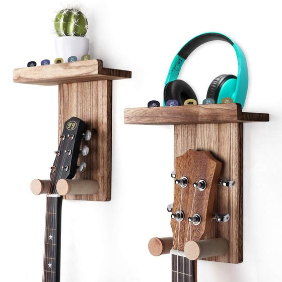Imagem de Suporte de Parede para Guitarra Keebofly - com 2 Porta-Palhetas de Madeira