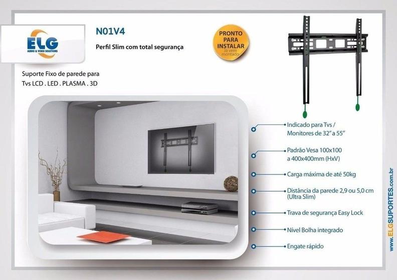 Imagem de Suporte de Parede Tv Led 3d Lcd Plasma 32" A 65" N01v4 Elg