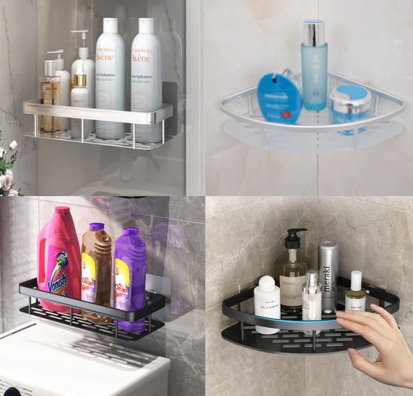 Imagem de Suporte de Shampoo Cosméticos Prateleiras de Banheiro Preto ou Prata Lavanderia Sem Furo LR-0192