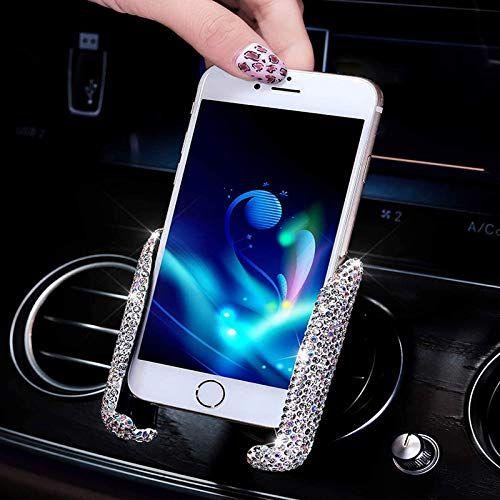 Imagem de Suporte de telefone para carro Sparkly Mini Car Dash Air Vent Mount Universal 360 Ajustável Stand Crystal Phone Car Acessórios Mulheres e Meninas (Branco)