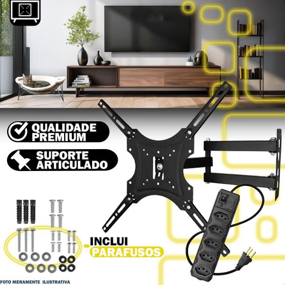 Imagem de Suporte de Tv Articulado 14 a 55 Led Lcd Universal + Filtro de Linha Tomadas Tripolar 5