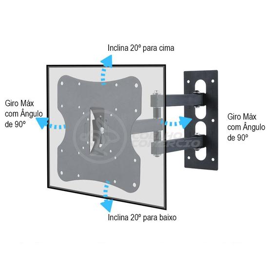 Imagem de Suporte de TV Articulado para Painel e Parede LED LCD Plasma Oled 3D de 14" à 42" Polegadas 302W