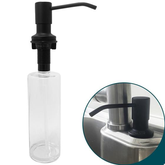 Imagem de Suporte Detergente Preto Fosco Inox 304 Embutir Pia 500ml Porta Detergente Dosador Porta Sabonete Sabão Líquido Embutido Bancada Cozinha Banheiro