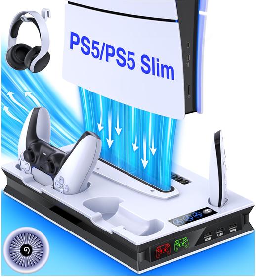 Imagem de Suporte e Estação de Resfriamento com Carregador para Controle PS5