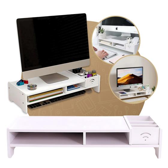 Imagem de Suporte Elevado para Monitor Mesa Organizador Gavetas MDF