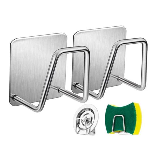 Imagem de Suporte Inox De Buchinha De Louça 2 Un Organizar Pia Durável Bucha De Lavar Dupla Face Utensílios De Cozinha