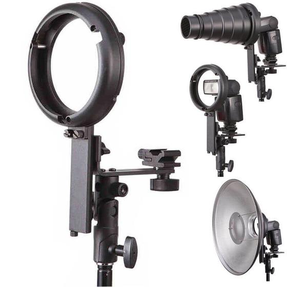 Suporte L de Flash Speedlight Montagem Bowens para Refletores, Softbox e Snoot Menor preço em Suporte L de Flash Speedlight Montagem Bowens para Refletores, Softbox e Snoot
