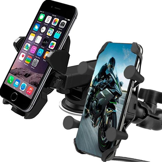 Imagem de Suporte Moto Garra X + Celular Veicular Carro Painel Vidro