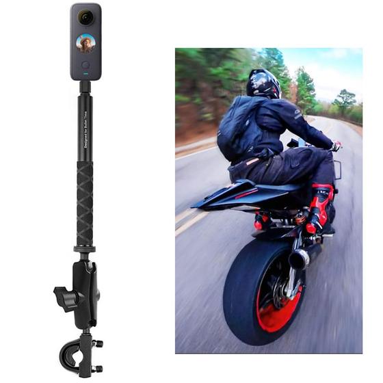 Imagem de Suporte Moto p/ Câmera 360 Graus Efeito Bastão Invisível Insta360 Extensor Retrátil Alumínio
