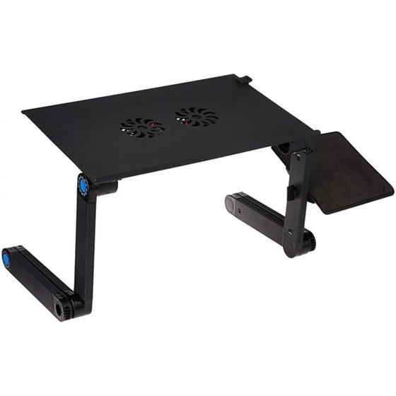 Suporte multifuncional mesa notebook com mousepad ajustavel com cooler dobravel em aluminio Menor preço em Suporte multifuncional mesa notebook com mousepad ajustavel com cooler dobravel em aluminio