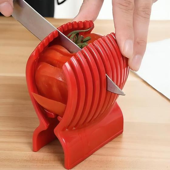 Imagem de Suporte Multiuso Para Fatiador de Tomate Batatas Frutas Redondas Utensílios de Vegetais Utensílios de Cozinha Vermelho