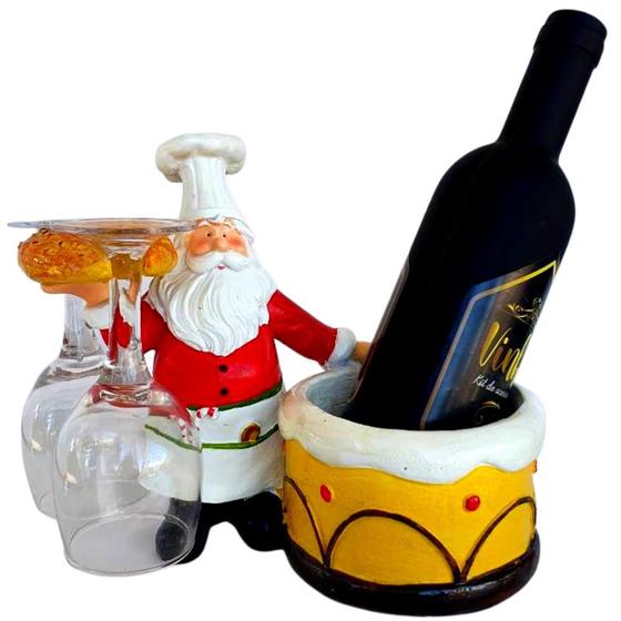 Imagem de Suporte Natalino Para Garrafa de Vinho Com Duas Taças Papai Noel SALDÃO