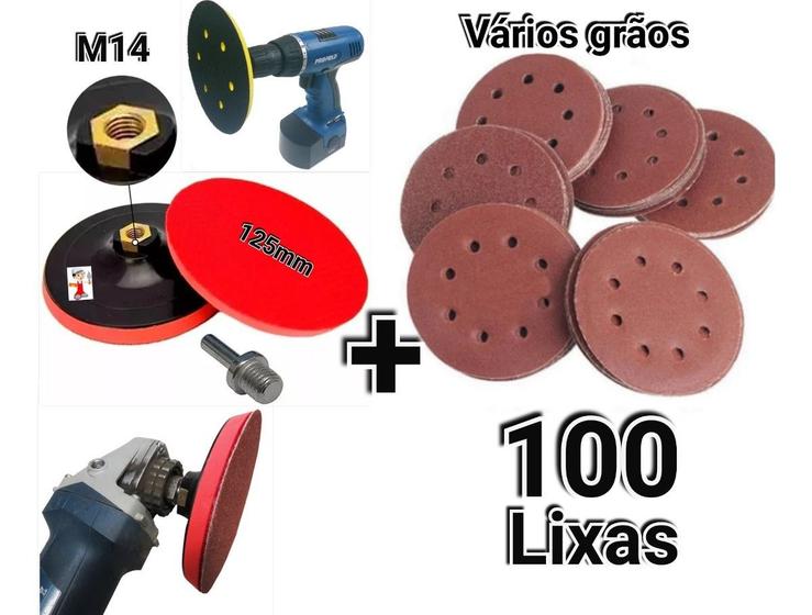 Imagem de Suporte P/ Furadeira E Esmerilhadeira + 100 Disco Lixa para madeira metal massa e similares 125mm