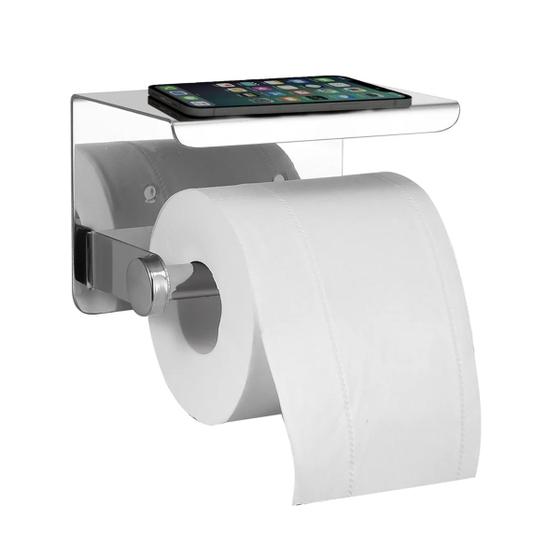 Imagem de Suporte Papel Higienico Inox Banheiro Lavabo Prateleira Apoio Celular Objeto Parede Multiuso